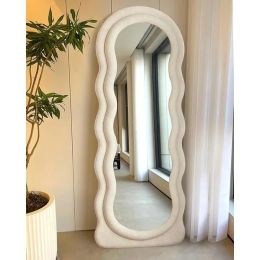 Full Length and Wall Mounted Wavy Mirror with Stand (Color: Cream Color)