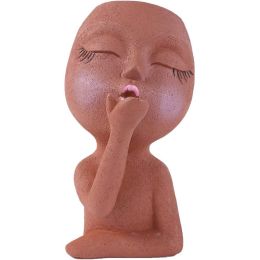Flying Kiss Girl Resin Flower Vase (Color: Brown color)