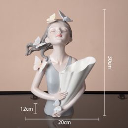 Modern Butterfly Girl Resin Flower Vase Decoration (Color: Grey)