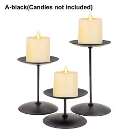 Nordic-Style Metal Pillar Candle Holder Set (3pcs) (Ships From: CN, Color: A-black)