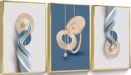 Framed Canvas Wall Art - Impressionism Aesthetic Prints, 3 Panels (Gold: 16*24)