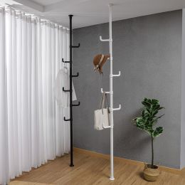 Adjustable White Laundry Pole Coat Rack & Hanger DIY Floor to Ceiling Tension Rod (Color: White)