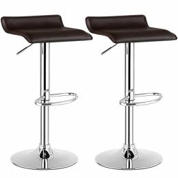 Modern Design Adjustable PU Leather Backless Bar Stools (Set of 2) (Color: Brown)