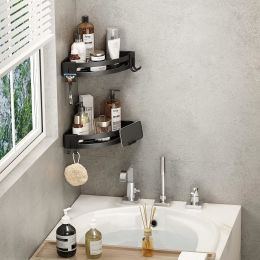 No-Drill Shower Corner Wall Shelf Caddy Set of 2 (Color: Black)