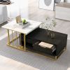 Modern Marble Nesting Golden Coffee Table w/ Metal Frame, Drawers, and Shelves (Set of 2)