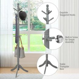 Entryway Height Adjustable Coat Rack with 9 Hooks (Color: Gray)