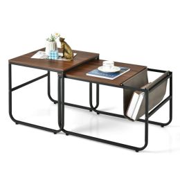 Modern Nesting Coffee Side Tables (Set of 2)-Brown (Type: Side Table, Color: Brown)
