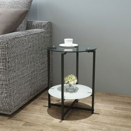 Round 2-Layer Tempered Glass End Table by Yeah Depot (Color: Transparent)