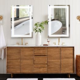 LED Wall Mounted Vanity Mirror w/  Anti-Fog, Dimmable Lights, & Touch Switch (Horizontal/Vertical) (size: 24"*36")