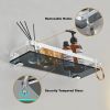 Bathroom Glass Shelf w/ Towel Bar & Removable Hooks (2 Tier)