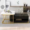 Modern Marble Nesting Golden Coffee Table w/ Metal Frame, Drawers, and Shelves (Set of 2)