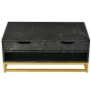 Modern Marble Nesting Golden Coffee Table w/ Metal Frame, Drawers, and Shelves (Set of 2)
