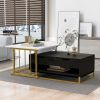 Modern Marble Nesting Golden Coffee Table w/ Metal Frame, Drawers, and Shelves (Set of 2)