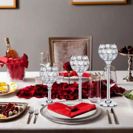 Silver/Gold Crystal Pillar Candle Holder (Ships From: CN, Color: Silver Medium)