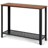 Wood Console Table with Adjustable Feet and Storage Shelf (Black/Silver)