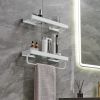 2-Tier Bathroom Wall Mounted Glass Shelves w/ Towel Holder