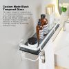 Bathroom Glass Shelf w/ Towel Bar & Removable Hooks (2 Tier)