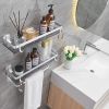 Bathroom Glass Shelf w/ Towel Bar & Removable Hooks (2 Tier)