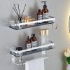 Bathroom Glass Shelf w/ Towel Bar & Removable Hooks (2 Tier)