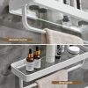 2-Tier Bathroom Wall Mounted Glass Shelves w/ Towel Holder